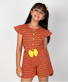 Pikaboo Chevron Printed Cap Sleeves Jumpsuit - Orange Pikaboo Chevron Printed Cap Sleeves Jumpsuit - Orange