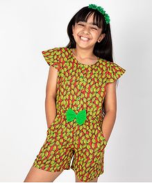 Pikaboo All Over Leaves Printed Cap Sleeves Jumpsuit - Red Pikaboo All Over Leaves Printed Cap Sleeves Jumpsuit - Red