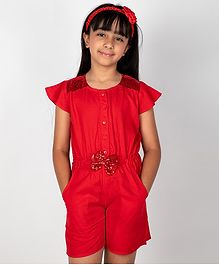 Pikaboo Short Sleeves Sequin Detailing Jumpsuit - Red Pikaboo Short Sleeves Sequin Detailing Jumpsuit - Red