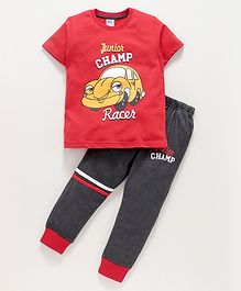 DEAR TO DAD Half Sleeves Car Printed Tee & Lounge Pants Set - Red DEAR TO DAD Half Sleeves Car Printed Tee & Lounge Pants Set - Red