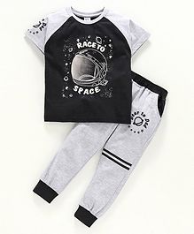 DEAR TO DAD Raglan Half Sleeves Text Print Detailing Tee & Lounge Pants Set - Black DEAR TO DAD Raglan Half Sleeves Text Print Detailing Tee & Lounge Pants Set - Black