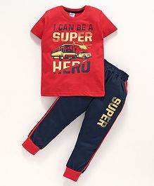 DEAR TO DAD Half Sleeves Bus Print Detailing Tee & Lounge Pants Set - Red DEAR TO DAD Half Sleeves Bus Print Detailing Tee & Lounge Pants Set - Red