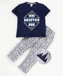 DEAR TO DAD Text Printed Half Sleeves Tee & Lounge Pants Set - Navy Blue DEAR TO DAD Text Printed Half Sleeves Tee & Lounge Pants Set - Navy Blue