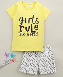 Sheer Love Girls Rule The World Print Half Sleeves Night Suit - Yellow Sheer Love Girls Rule The World Print Half Sleeves Night Suit - Yellow