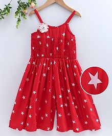 M'andy Star Print Sleeveless Jumpsuit - Red M'andy Star Print Sleeveless Jumpsuit - Red