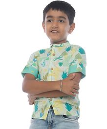 Miko Lolo Organic Cotton Half Sleeves Leaves Print Shirt - Green Miko Lolo Organic Cotton Half Sleeves Leaves Print Shirt - Green