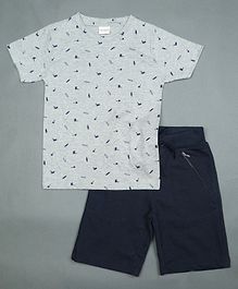 RAINE & JAINE Palms Tree Print Half Sleeves Tee & Shorts Set - Grey RAINE & JAINE Palms Tree Print Half Sleeves Tee & Shorts Set - Grey