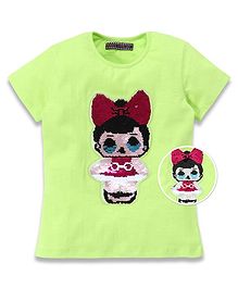MAGIC TEES Half Sleeves Reversible Sequinned Doll Patch Tee - Green MAGIC TEES Half Sleeves Reversible Sequinned Doll Patch Tee - Green