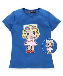 MAGIC TEES Half Sleeves Reversible Sequinned Doll Patch Tee - Blue MAGIC TEES Half Sleeves Reversible Sequinned Doll Patch Tee - Blue