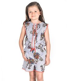 Cherry Crumble California Sleeveless Flower Print Jumpsuit - Blue Cherry Crumble California Sleeveless Flower Print Jumpsuit - Blue