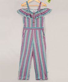 Budding Bees Zigzag Printed Sleeveless Jumpsuit - Multicolor Budding Bees Zigzag Printed Sleeveless Jumpsuit - Multicolor