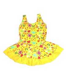 Cherry Blossoms Flower Print Sleeveless Swimsuit - Yellow Cherry Blossoms Flower Print Sleeveless Swimsuit - Yellow