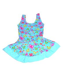 Cherry Blossoms Flower Print Sleeveless Swimsuit - Blue Cherry Blossoms Flower Print Sleeveless Swimsuit - Blue