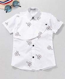 Knotty Kids Half Sleeves Cycling Printed Shirt - White Knotty Kids Half Sleeves Cycling Printed Shirt - White
