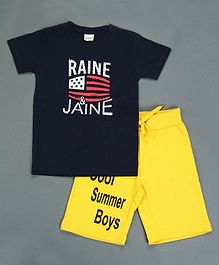 RAINE AND JAINE Half Sleeves Brand Logo Printed Tee & Shorts Set - Black & Yellow RAINE AND JAINE Half Sleeves Brand Logo Printed Tee & Shorts Set - Black & Yellow