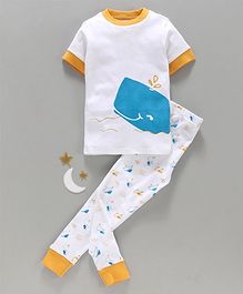 Keebee Organics Cotton Ocean Theme Print Half Sleeves Night Suit - White Keebee Organics Cotton Ocean Theme Print Half Sleeves Night Suit - White