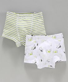 Keebee Organics Cotton Pack Of Two Fish Print Striped Boxers - White Keebee Organics Cotton Pack Of Two Fish Print Striped Boxers - White