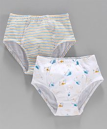 Keebee Organics Cotton Striped & Fish Print Briefs - White Keebee Organics Cotton Striped & Fish Print Briefs - White