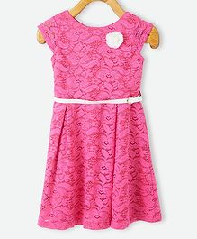 Powderfly Cap Sleeves Floral Work Dress With Belt - Pink Powderfly Cap Sleeves Floral Work Dress With Belt - Pink