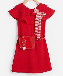 Powderfly Short Sleeves Frilled Dress With Belt - Red Powderfly Short Sleeves Frilled Dress With Belt - Red