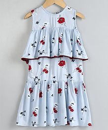 Little LABS Sleeveless Flower Print Frill Detailed Dress - Blue Little LABS Sleeveless Flower Print Frill Detailed Dress - Blue