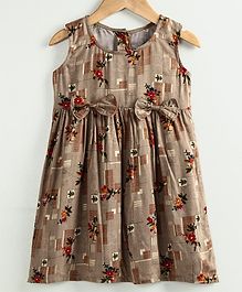 Little LABS Front Bow Sleeveless Flower Print Dress - Brown Little LABS Front Bow Sleeveless Flower Print Dress - Brown