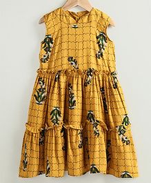 Little LABS Checked Sleeveless Floral Print Dress - Yellow Little LABS Checked Sleeveless Floral Print Dress - Yellow