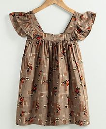 Little LABS Frilled Cap Sleeves Floral Print Dress - Brown Little LABS Frilled Cap Sleeves Floral Print Dress - Brown