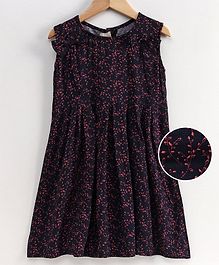 Little LABS Small Leaves Print Sleeveless Frock - Black Little LABS Small Leaves Print Sleeveless Frock - Black