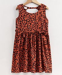 Little LABS Leopard Print Back Open Sleeveless Dress - Brown Little LABS Leopard Print Back Open Sleeveless Dress - Brown