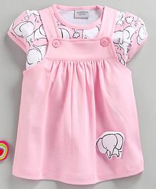 Wonderchild Elephant Print Short Sleeves Tee With Dress - Pink Wonderchild Elephant Print Short Sleeves Tee With Dress - Pink