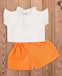 oui oui Cap Sleeves Top With Paper Bag Shorts - White Orange oui oui Cap Sleeves Top With Paper Bag Shorts - White Orange