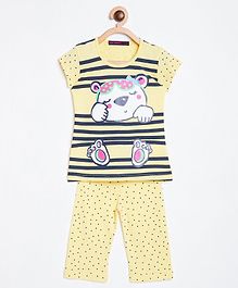 Nins Moda Sleeping Bear Print Short Sleeves Night Suit - Yellow Nins Moda Sleeping Bear Print Short Sleeves Night Suit - Yellow