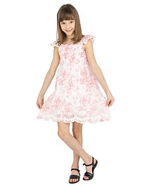 One Friday Sleeveless Flower Printed Flared Dress - Off White One Friday Sleeveless Flower Printed Flared Dress - Off White