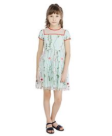 One Friday Short Sleeves Flower Embroidered Tulle Dress - Mint Green One Friday Short Sleeves Flower Embroidered Tulle Dress - Mint Green
