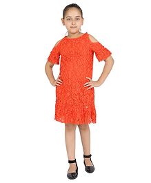 One Friday Cold Shoulder Half Sleeves Flower Lace Detailed Dress - Orange One Friday Cold Shoulder Half Sleeves Flower Lace Detailed Dress - Orange