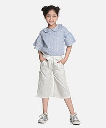 Aww Hunnie Three Fourth Sleeves Chikankari Work Top With Culottes - Blue Aww Hunnie Three Fourth Sleeves Chikankari Work Top With Culottes - Blue