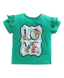 Tiara Half Sleeves Love Patch Detailing Tee - Sea Green Tiara Half Sleeves Love Patch Detailing Tee - Sea Green