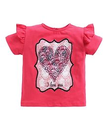 Tiara Half Sleeves Heart Patch Detailing Tee - Pink Tiara Half Sleeves Heart Patch Detailing Tee - Pink