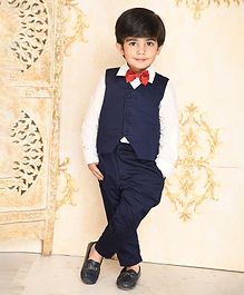 Amairaa Solid Full Sleeves Shirt With Waistcoat Bow & Pants - Blue & White Amairaa Solid Full Sleeves Shirt With Waistcoat Bow & Pants - Blue & White