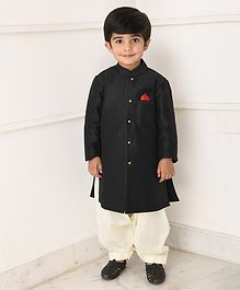 Amairaa Solid Front Pocket Full Sleeves Achkan Style Kurta With Salwar - Black Amairaa Solid Front Pocket Full Sleeves Achkan Style Kurta With Salwar - Black