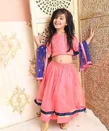 Amairaa Half Sleeves Flower Embroidered Choli With Lehenga & Netted Dupatta Set - Fuchsia Pink & Blue Amairaa Half Sleeves Flower Embroidered Choli With Lehenga & Netted Dupatta Set - Fuchsia Pink & Blue