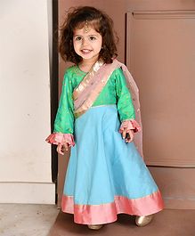 Amairaa Full Sleeves Lehenga Gown With Flower Sequined Stitched Dupatta - Teal Green Amairaa Full Sleeves Lehenga Gown With Flower Sequined Stitched Dupatta - Teal Green