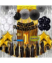 Shopperskart First Birthday Decoration Kit Golden Black - Pack of 80