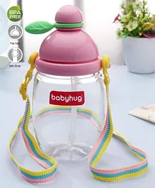 Babyhug Round Straw Sipper with Carrying Strap Pink - 410 ml