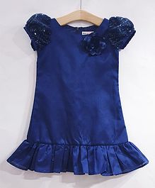 My Pink Closet Short Balloon Sleeves Sequin Detailing Frill Dress - Dark Blue My Pink Closet Short Balloon Sleeves Sequin Detailing Frill Dress - Dark Blue