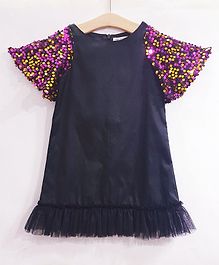 My Pink Closet Silk Frock With Sequence Butterfly Sleeves - Black My Pink Closet Silk Frock With Sequence Butterfly Sleeves - Black