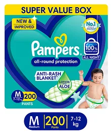 Pampers All round Protection Pants, Medium size (MD) 200 Count, Anti Rash diapers, Lotion with Aloe Vera