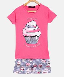 Nins Moda Half Sleeves Cup Cake Printed Night Suit - Pink Nins Moda Half Sleeves Cup Cake Printed Night Suit - Pink