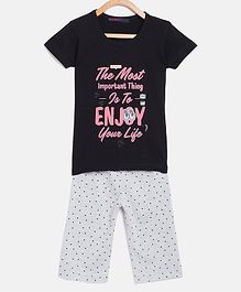 Nins Moda Half Sleeves Text Print Detailing Night Suit - Navy Blue Nins Moda Half Sleeves Text Print Detailing Night Suit - Navy Blue